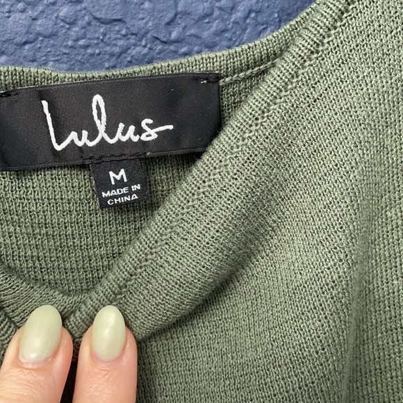 Lulus Thule Olive Green Knit mini dress medium - Picture 3 of 7